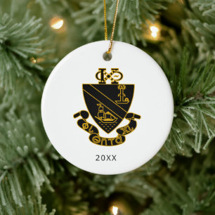 Phi Chi Theta Crest Gold and Black Ceramic Tree Decoration