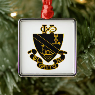 Phi Chi Theta Crest Gold and Black Metal Tree Decoration