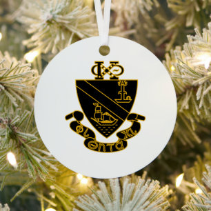 Phi Chi Theta Crest Gold and Black Metal Tree Decoration