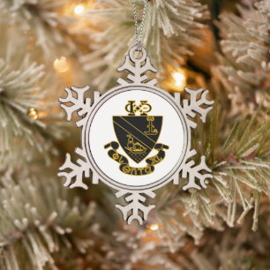 Phi Chi Theta Crest   Gold and Black Snowflake Pewter Christmas Ornament