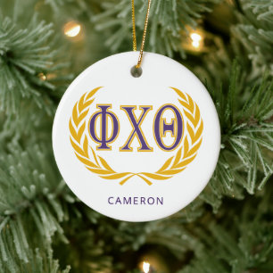 Phi Chi Theta Greek with Wreath Ceramic Tree Decoration