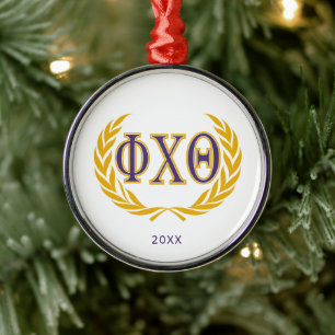 Phi Chi Theta Greek with Wreath Metal Tree Decoration
