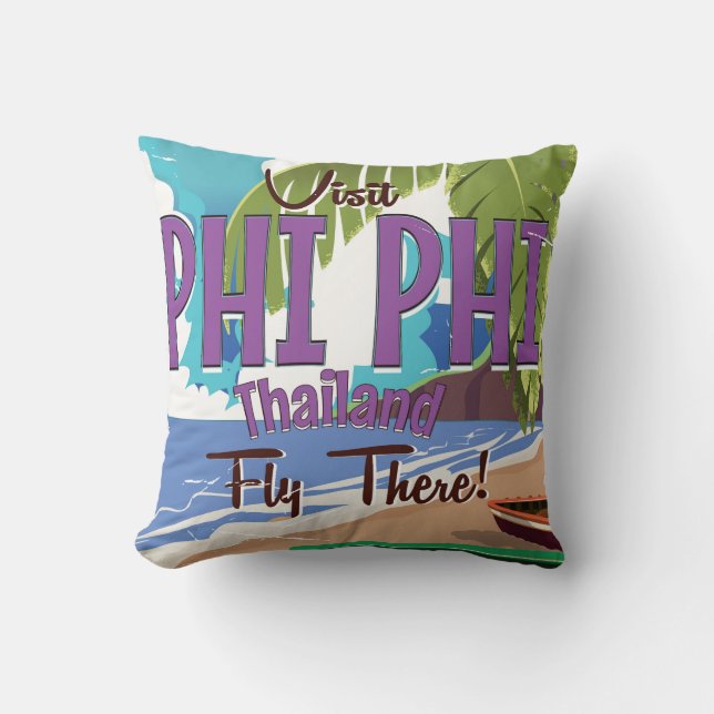 Phi Phi thailand vintage travel poster Cushion (Front)