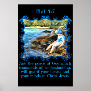 Phil 4:7 Baby boy fishing in the river. Poster