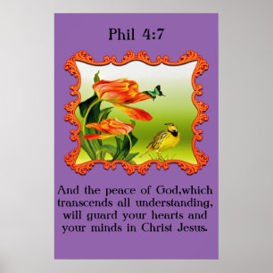 Phil 4:7 Yellow and black canary mockingbird Poster