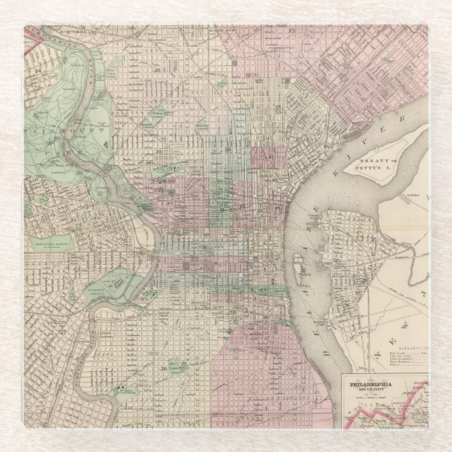 Philadelphia 3 glass coaster (Front)