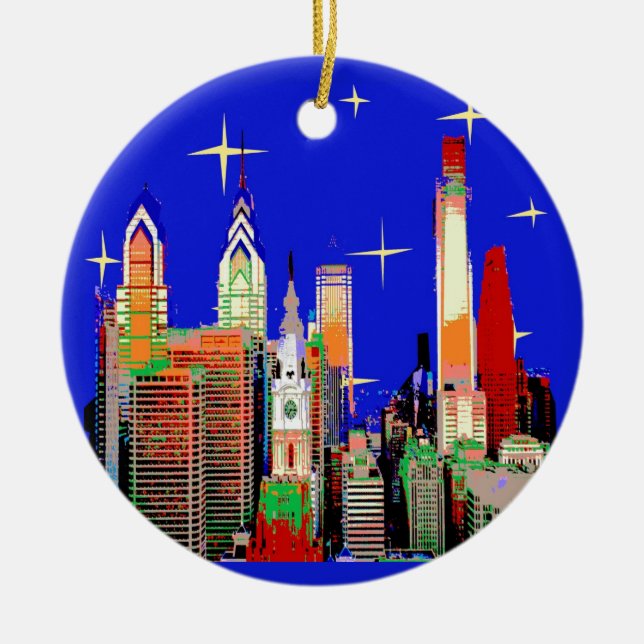 Philadelphia Christmas, add text Ceramic Tree Decoration (Front)
