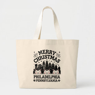 Philadelphia City Pennsylvania Merry Christmas Cat Large Tote Bag