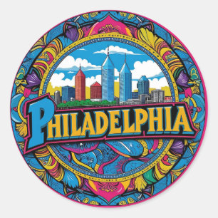 Philadelphia City Pennsylvania USA skyline Classic Round Sticker
