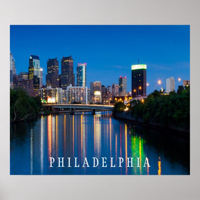 Philadelphia City Skyline at Night Poster (Front)