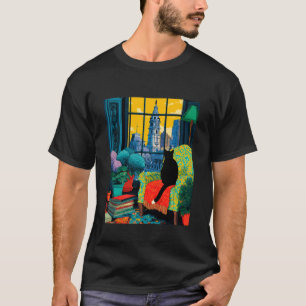Philadelphia City Skyline Tuxedo Cat Illustration T-Shirt