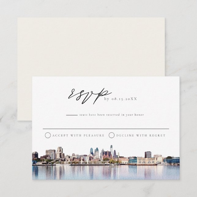 PHILADELPHIA City Skyline Watercolor RSVP Postcard (Front/Back)