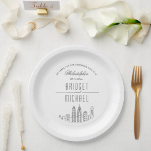 Philadelphia Deco Skyline   Wedding Event Paper Plate