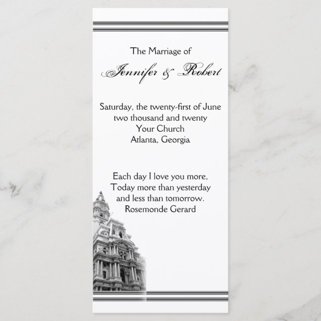 Philadelphia Destination Wedding Program Programme (Front)