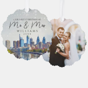 Philadelphia First Christmas As Mr & Mrs Photo Tree Decoration Card