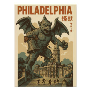 Philadelphia Gargoyle Monster Attack Vintage City  Poster