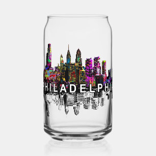 Philadelphia in graffiti with monogram can glass