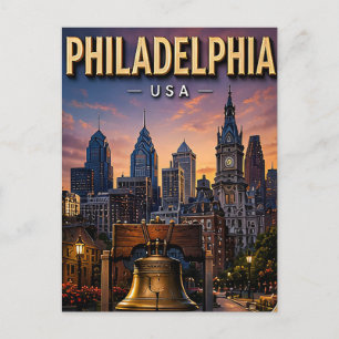 Philadelphia Liberty Bell and Skyline Postcard