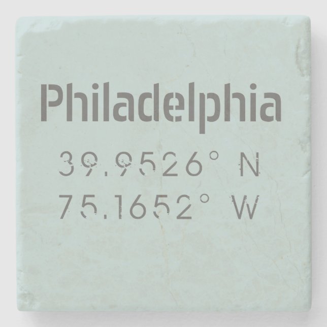 Philadelphia Longitude Latitude Stone Coaster (Front)