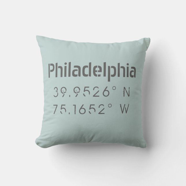 Philadelphia Longitude Latitude Throw Pillow (Front)