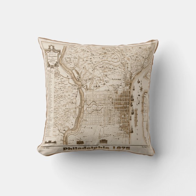 Philadelphia Map 1875, Replica Cushion (Front)