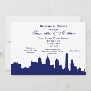 Philadelphia Navy Skyline Silhouette Rehearsal Din Invitation