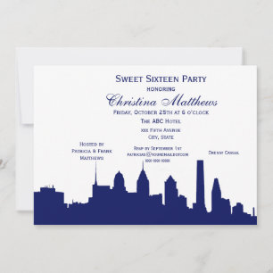 Philadelphia Navy Skyline Silhouette Sweet 16 Invitation