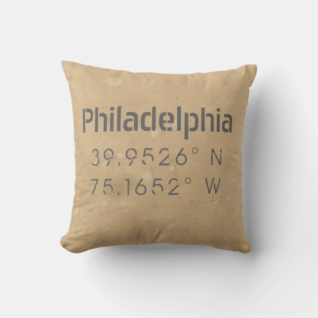 Philadelphia PA Longitude Latitude Cushion (Front)
