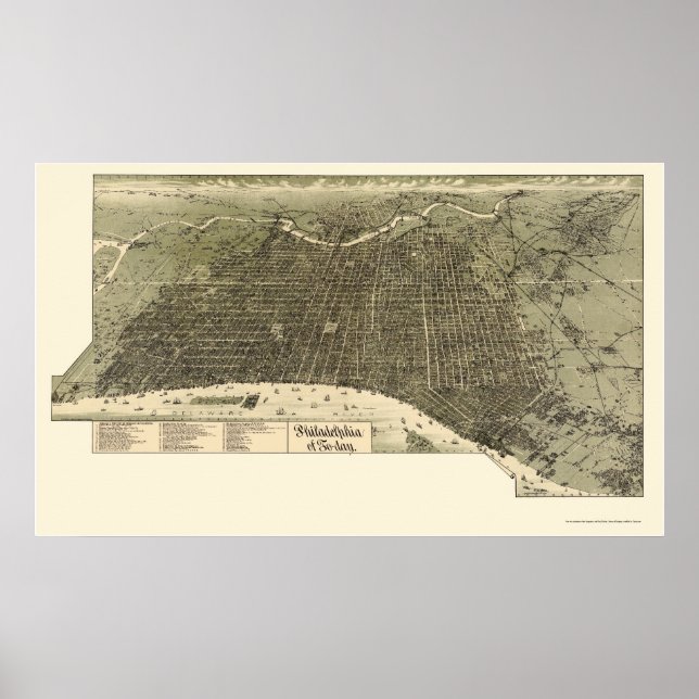 Philadelphia, PA Panoramic Map - 1887 Poster (Front)