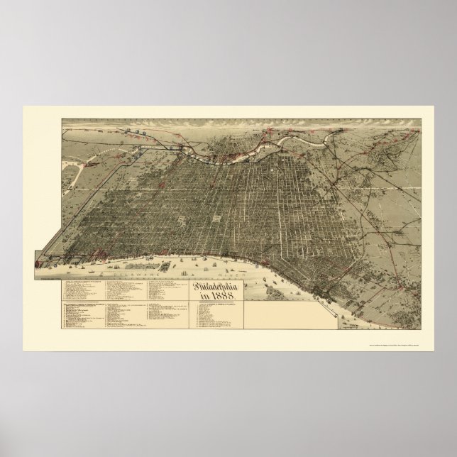 Philadelphia, PA Panoramic Map - 1888 Poster (Front)