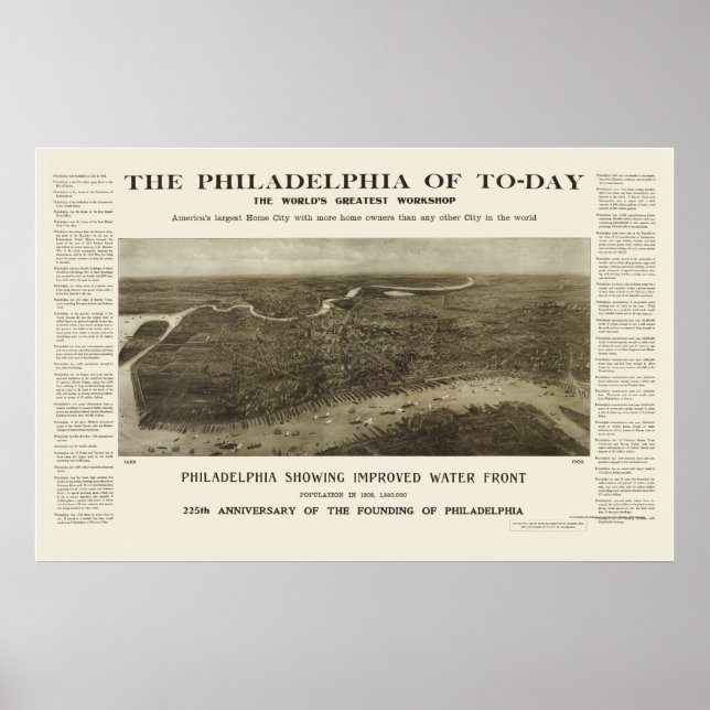 Philadelphia, PA Panoramic Map - 1908 Poster (Front)