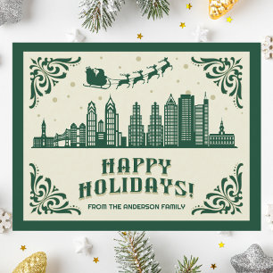 Philadelphia PA Skyline Happy Holidays Postcard