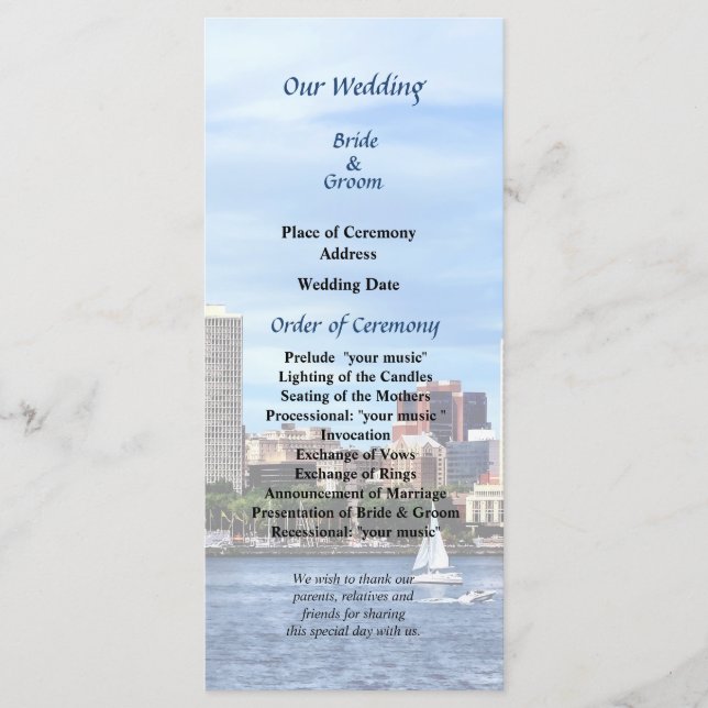 Philadelphia Pa Skyline Wedding Program Programme (Front)