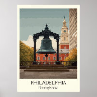 Philadelphia PA Vintage Liberty Bell History Art