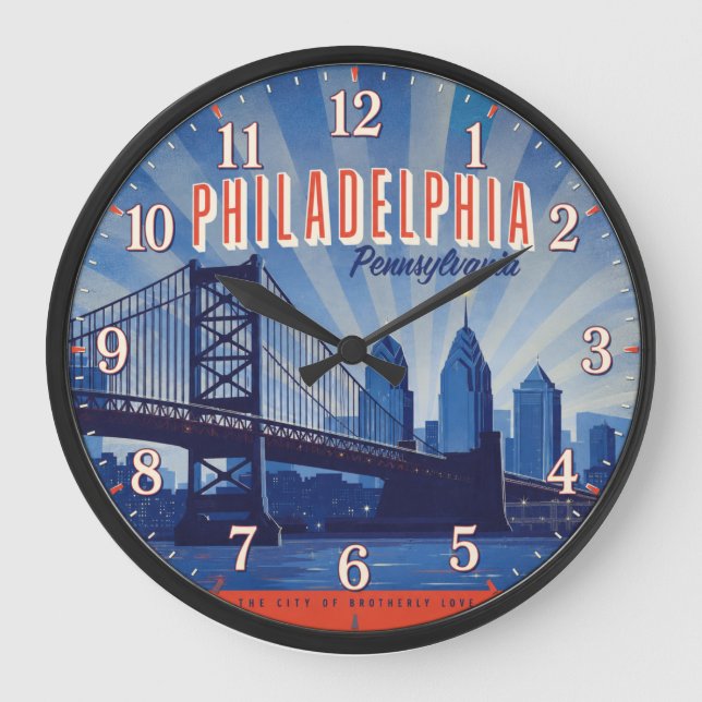 Philadelphia Pennsylvania Bridge Philly Skyline Large Clock (Front)