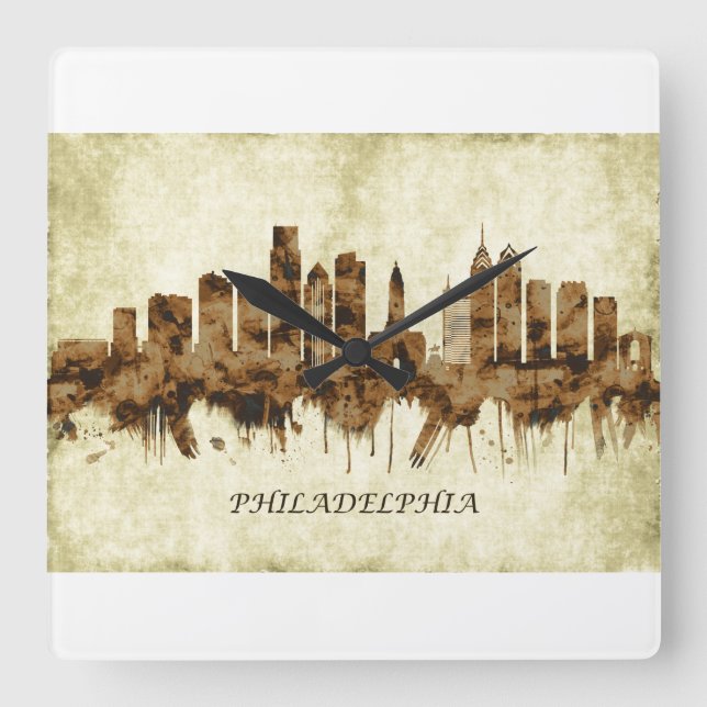 Philadelphia Pennsylvania Cityscape Square Wall Clock (Front)