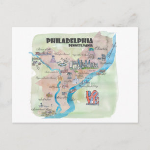 Philadelphia Pennsylvania Retro Vintage Art Map Postcard