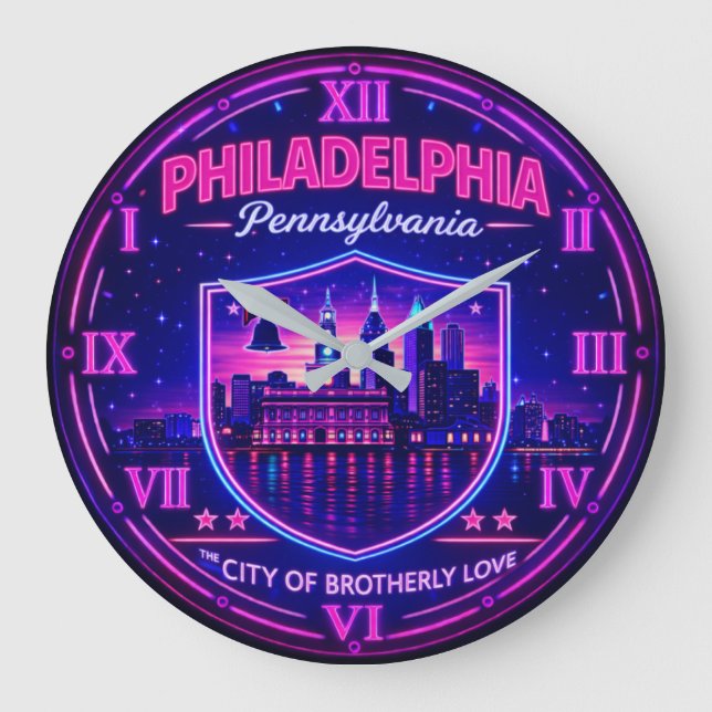 Philadelphia Pennsylvania Skyline  Large Clock (Front)