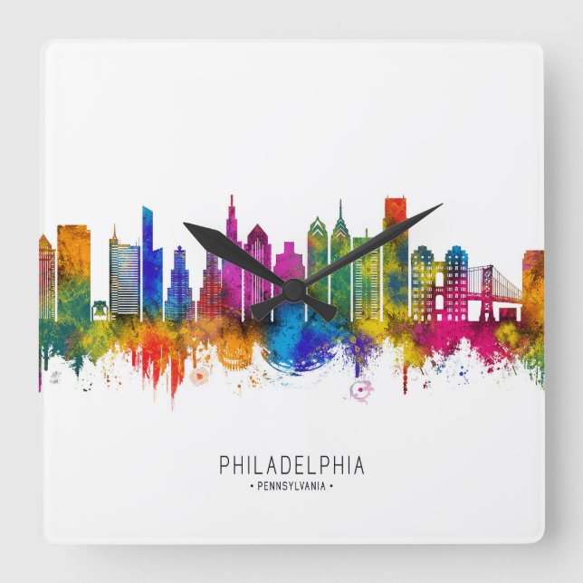 Philadelphia Pennsylvania Skyline Square Wall Clock (Front)