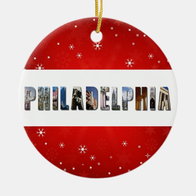 Philadelphia Pennsylvania Travel Photo Christmas Ceramic Tree Decoration (Front)