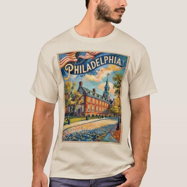 Philadelphia Pennsylvania US Retro Van Gogh Travel T-Shirt (Front)