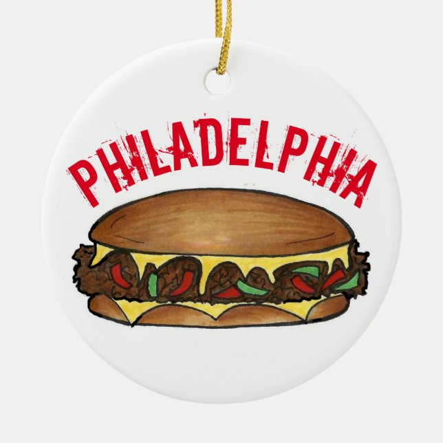 Philadelphia Philly PA Cheese Steak Sandwich Ceramic Tree Decoration (Front)