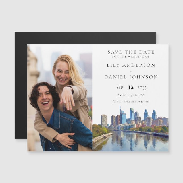 Philadelphia Photo Wedding Save The Date Magnetic Invitation (Front/Back)
