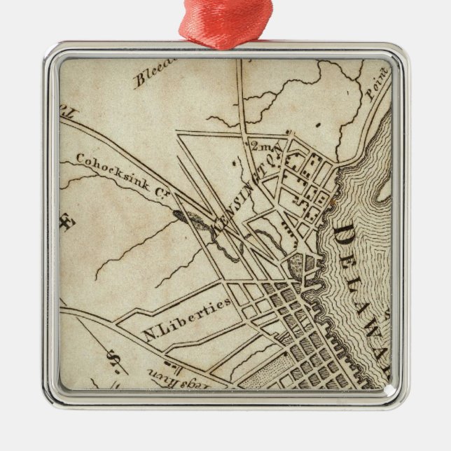 Philadelphia Road Map Metal Tree Decoration (Front)