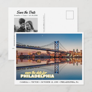 Philadelphia Save the Date Retro Skyline Postcard