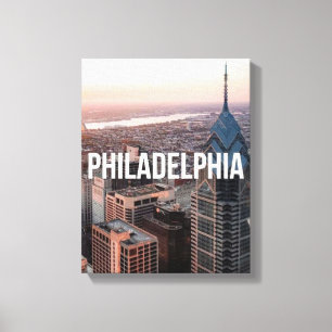 Philadelphia Skyline Aerial View Typography Urban Canvas Print
