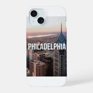 Philadelphia Skyline Aerial View Typography Urban iPhone 15 Case