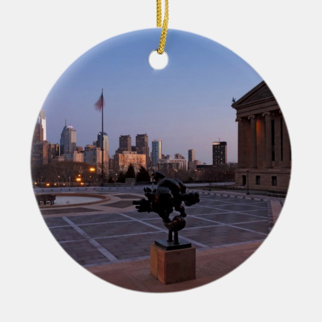 Philadelphia Skyline at Dusk Ceramic Tree Decoration (Front)