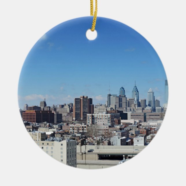 Philadelphia Skyline Ceramic Tree Decoration (Front)
