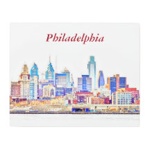 Philadelphia Skyline Colour Sketch Metal Wall Art